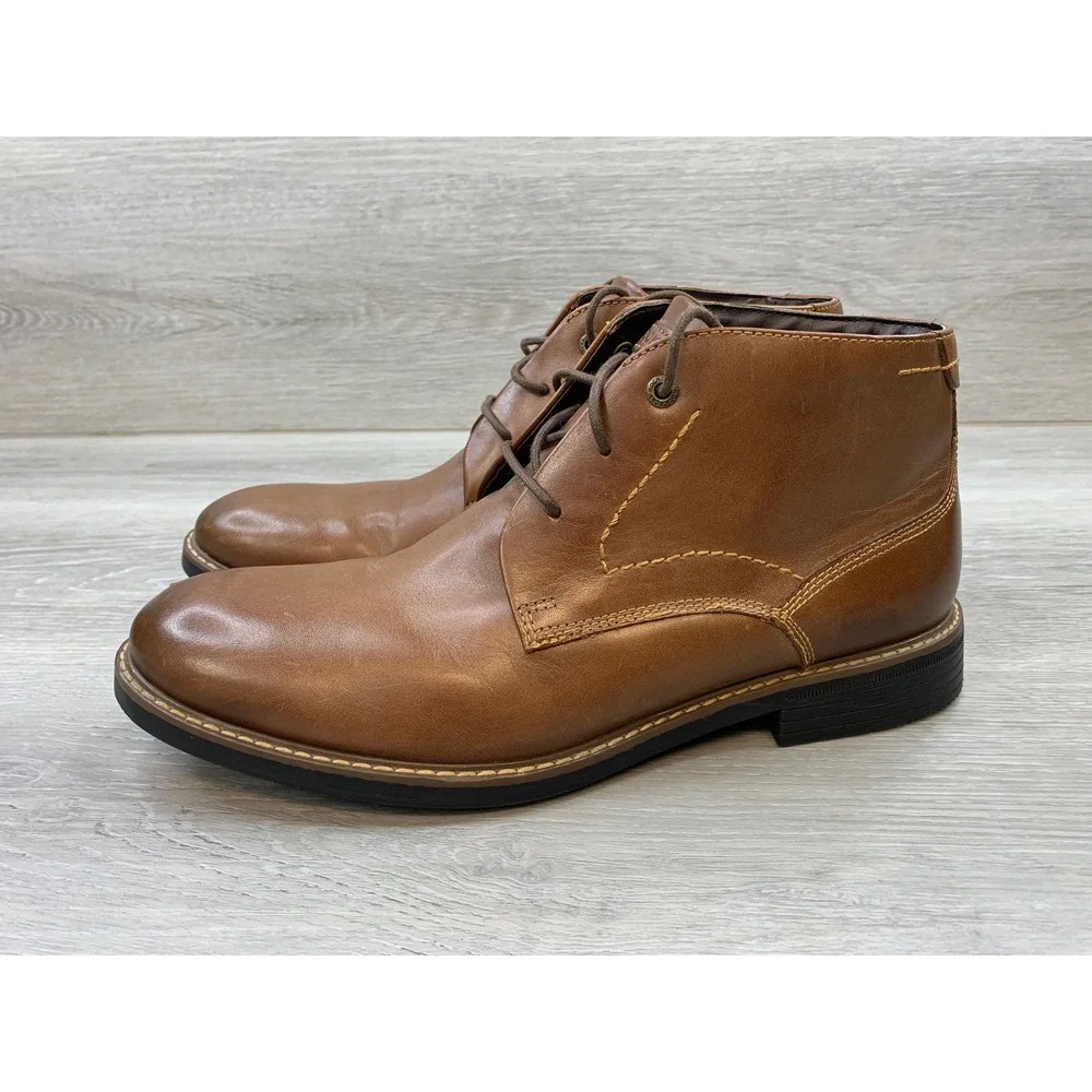Rockport Men's Tan Leather Chukka Boots Lace Up truTECH Brown Ankle Boots
